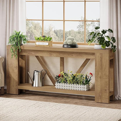 Tribesigns 70.9" Extra Long Entry Table, Farmhouse Wood Console Table with Storage, Modern Accent Sofa Table Behind Couch Foyer Tables for Entryway, Living Room, Entrance, Light Brown