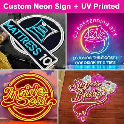 Custom UV Printed Logo Neon Sign - Personalized Business LED Name Light for Salon, Shop, Bar, Office, Nails, Beauty Studio Wall Decor Grand Opening