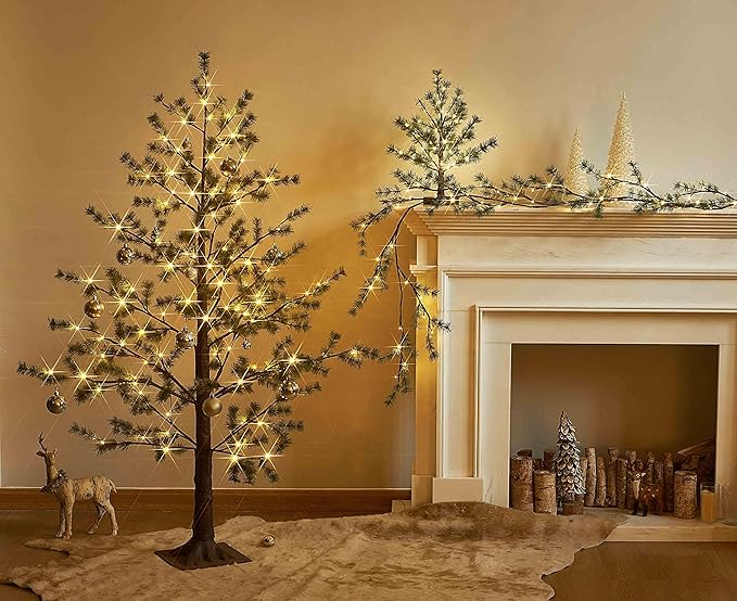 Birchlitland Lighted Pine Garland Battery Operated with Timer 6FT 48 LED Fairy Lights, Christmas Garland with Lights Wall Patio Wedding and Holiday Decor