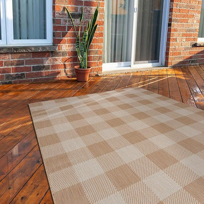 CAMILSON Outdoor Rug - Modern Area Rugs for Indoor and Outdoor Patios, Kitchen and Hallway mats - Easy Cleaning Non Shedding Washable Outside Carpet (8x10, Buffalo - Beige/White)