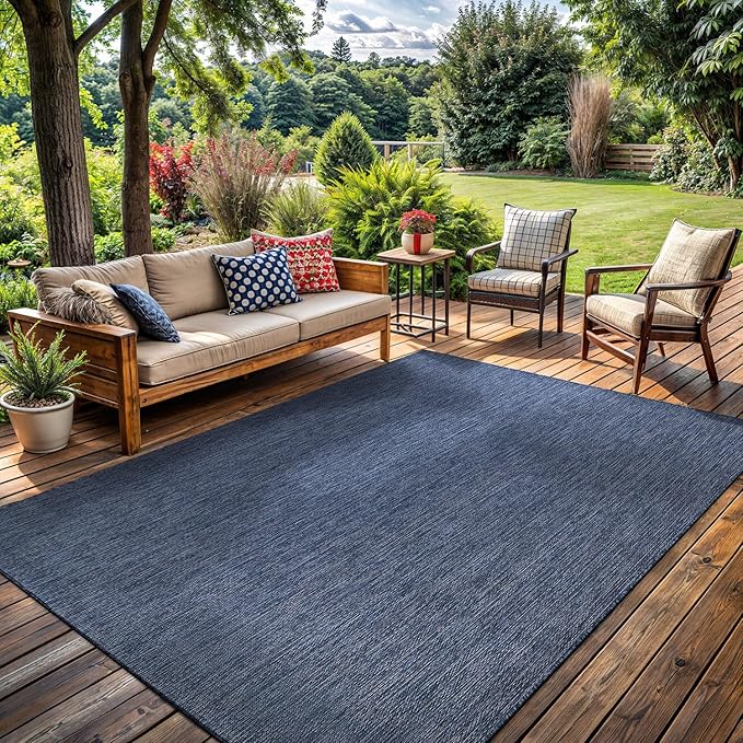 Washable Indoor Outdoor Rug 5x7 Weather Resistant Area Rugs Modern Solid for Porch Deck Balcony Backyard Patio Outside Carpet (5 X 7 Azure Blue)