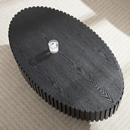 Oval Coffee Table for Living Room, Modern Fluted Coffee Tables with Pedestal Base, Handcrafted Centre Tea Tables Easy Assembly-43.7" Black