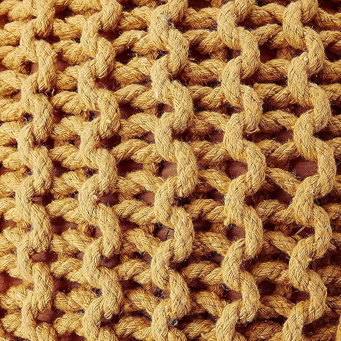 REDEARTH · Round Pouf Ottoman - Hand Knitted Cable Boho Poof Home Décor Pouffe Circular Footrest for Living Room - Bedroom - Lounge - Nursery - 100% Cotton Poufs (19.5"x19.5"x14") - Mustard