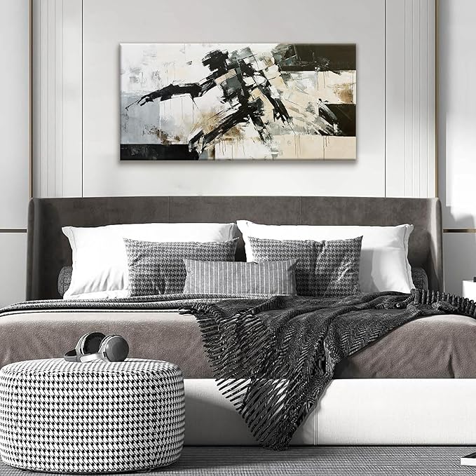 TAIJXAGSG Abstract Wall Art Minimalist Abstract Art Painting Cool Black Robot Modern Canvas Art Wall Decor Picture For Bedroom Office Home Wall Decor 20"X40"Ready To Hang