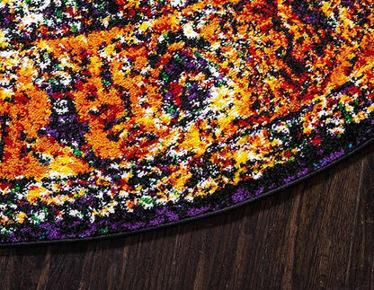 Unique Loom Rosso Collection Vintage, Traditional, Bohemian, Geometric, Border, Distressed, Southwestern Area Rug, 8 ft x 8 ft, Orange/Black