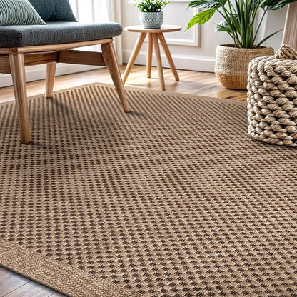CAMILSON Easy Jute Rug 6x9, Indoor Outdoor Natural Color Fiber Area Rugs for Living Room Patio and Kitchen Rug, Sisal Boho Woven Design, Easy-Cleaning, Washable Outside Carpet Alfombras para(6 x 9)