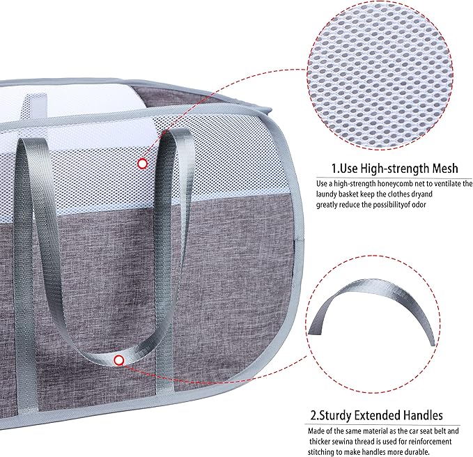 Pop Up Laundry Hamper，with Durable Handles collapsible laundry basket，Easy to Open and Fold for college Dorm,kids room，travel (blue+gray)…