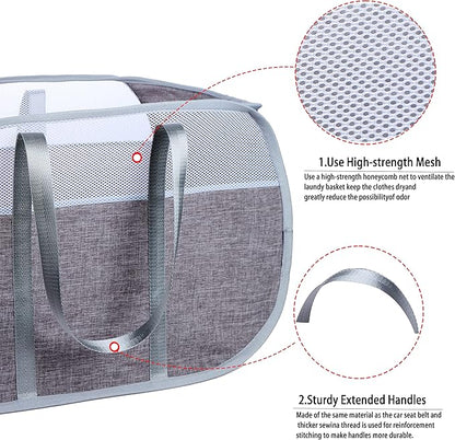 Pop Up Laundry Hamper，with Durable Handles collapsible laundry basket，Easy to Open and Fold for college Dorm,kids room，travel (blue+gray)…