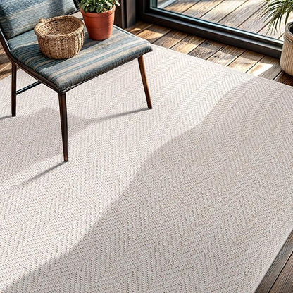 CAMILSON Easy Jute Rug 4x6, Indoor Outdoor Off-White Color Fiber Area Rugs for Living Room Patio and Kitchen Rug Herringbone Seagrass Woven Design Easy-Cleaning Washable Outside Carpet Alfombras 4 x 6