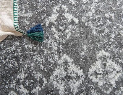 Unique Loom Rosso Collection Vintage, Traditional, Bohemian, Geometric, Distressed, Southwestern Area Rug (2' 7 x 10' 0 Runner, Gray/Ivory)