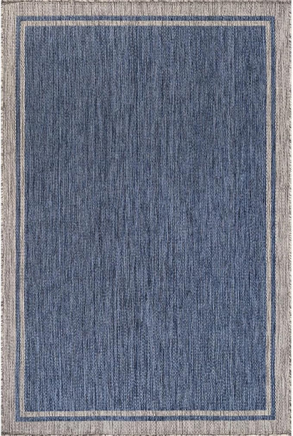 CAMILSON Outdoor Rug, 5x7 Bordered Navy Blue Gray Modern Area Rugs for Indoor and Outdoor Patios, Porches Waterproof Washable Porch Deck Outside Carpet (Bordered Navy, 5 x 7)