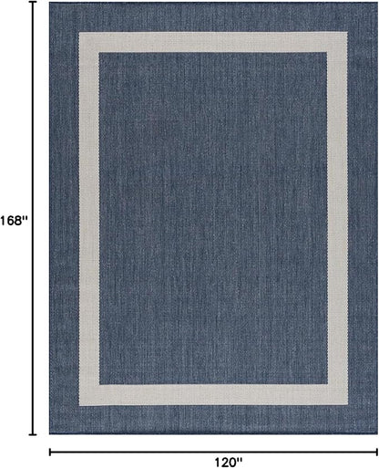 CAMILSON Outdoor Rug 10x14, Large Modern Outside Rugs for Patios Porches Waterproof Durable Washable Non-Shedding, Easy-to-Clean Indoor Outdoor Area Carpet (10 x 14, Bordered - Blue/White)