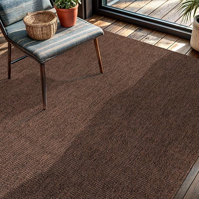 CAMILSON Easy Jute Rug 4x6, Indoor Outdoor Brown Color Fiber Area Rugs for Living Room Patio and Kitchen Rug, Solid Boho Woven Design, Easy-Cleaning, Washable Outside Carpet Alfombras (4 x 6)