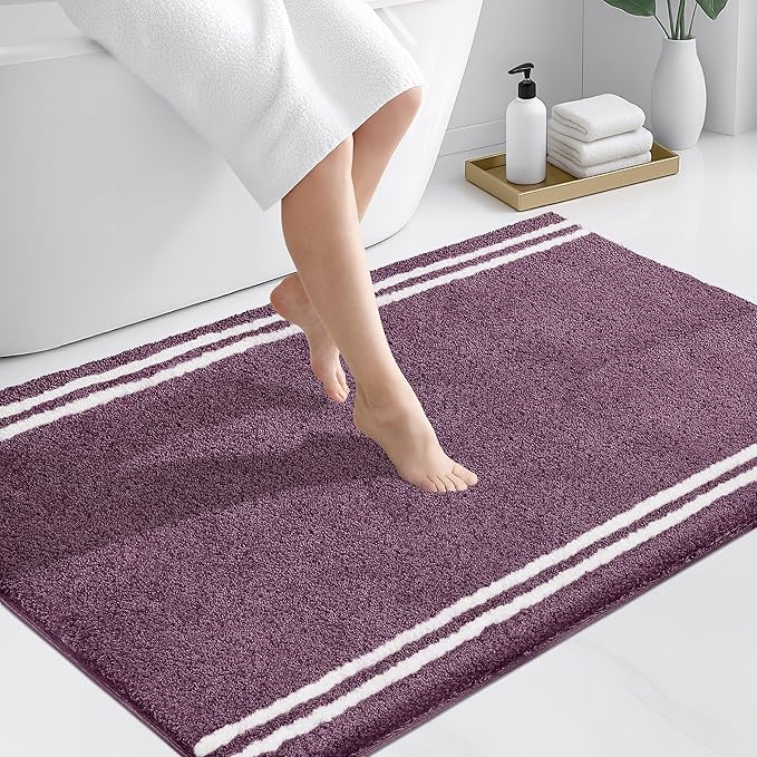 PURRUGS Bathroom Rug Non-Slip Machine Washable 30" x 46", Super Absorbent and Quick Dry Shaggy Microfiber Bath Mat, Extra Soft and Plush Bath Rug for Bathtub, Shower and Sink, Purple
