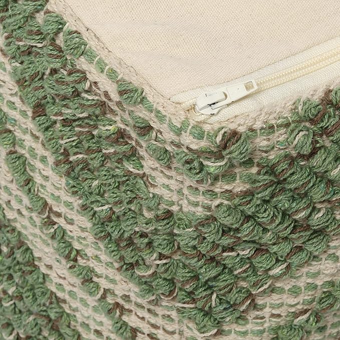 REDEARTH · Tufted Pouf Ottoman with Filler Textured Storage Cube Bean Bag Pouffe Footrest for Living Room, Bedroom, Nursery, Kidsroom; 100% Cotton (17.5"X17.5"X17.5", Solitaire Lozenge Kiwi)