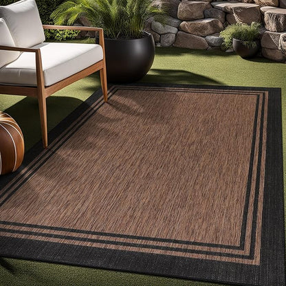 Bordered Outdoor Rug 6x9 Washable Outside Carpet for Indoor Patio Porch Waterproof Easy Cleaning Non Shedding Area Rugs Nut Brown 6 x 9