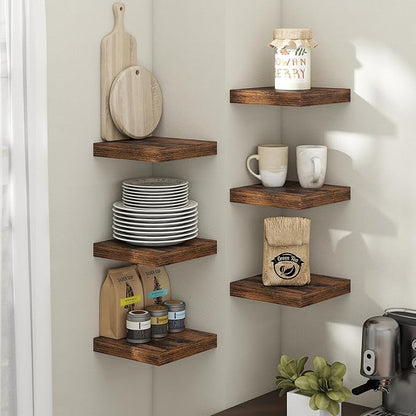 8 Inch Square Floating Shelves for Wall 3 Pack, 8"D Wood Grain Bathroom Shelves with Invisible Brackets, Easy Install Engineered Wood Storage Shelves for Kitchen, Living Room, Rustic Brown Finish