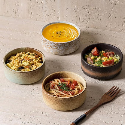Ceramic Bowl Sets of 4, 4.5 Inches Mix Color, Small Bowls Set Farmhouse Vintage Color Bowls for Kitchen, 10 oz Bowl for Dessert, Dip, Side Dishes, Ice Cream, Fruit, Rice Dishwasher Microwave Safe