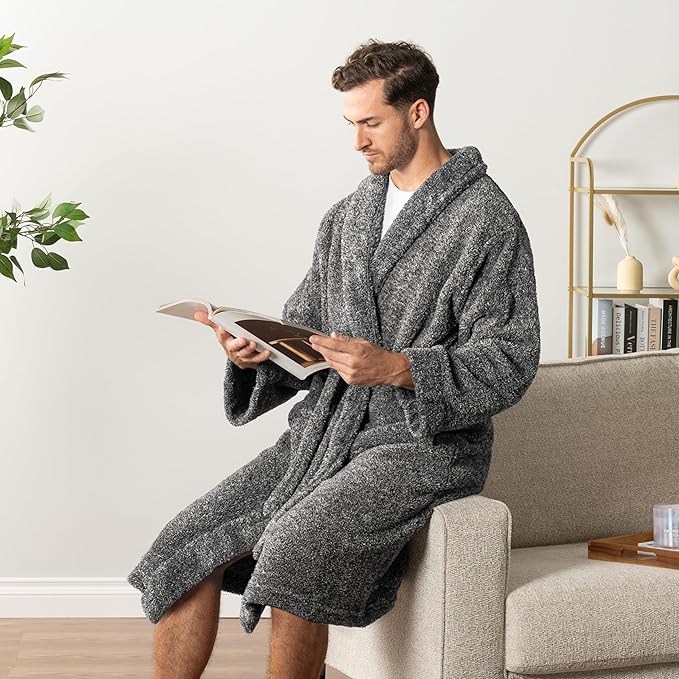 PAVILIA Mens Soft Robe, Plush Fluffy Fleece Bathrobe Men, Long Sherpa Shaggy Spa Robe