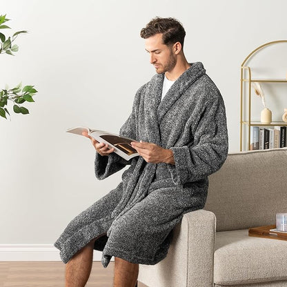 PAVILIA Mens Soft Robe, Plush Fluffy Fleece Bathrobe Men, Long Sherpa Shaggy Spa Robe