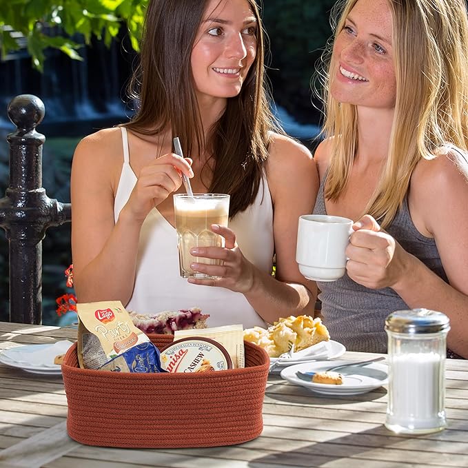 Small Woven Storage Baskets 12“X8”X5“ Decorative Rope Bins for Organizing Shelves, Closets, and Toys, Empty Gift Baskets, Cute Organizer Basket for Home and Office (rustic, regular)