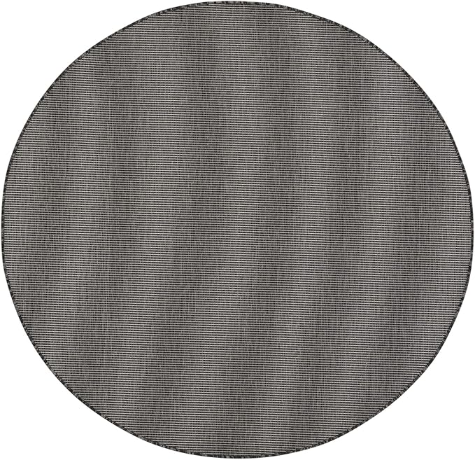 Nourison Positano Indoor/Outdoor Charcoal 6' x Round Area Rug, Easy Cleaning, Non Shedding, Bed Room, Living Room, Dining Room, Backyard, Deck, Patio (6 Round)