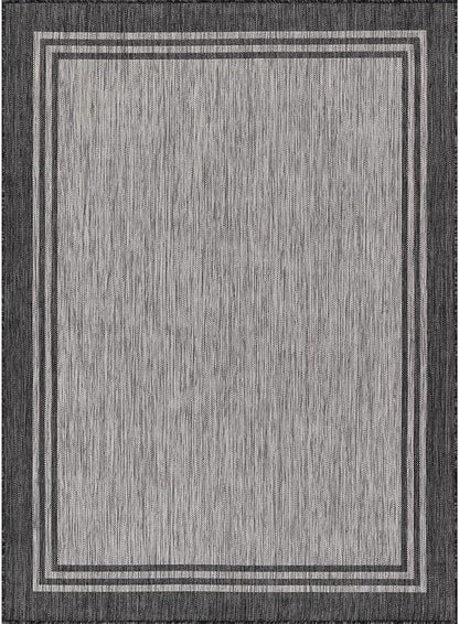 Bordered Outdoor Rug 5x7 Washable Outside Carpet for Indoor Patio Porch Waterproof Easy Cleaning Non Shedding Area Rugs Dark Gray 5 x 7