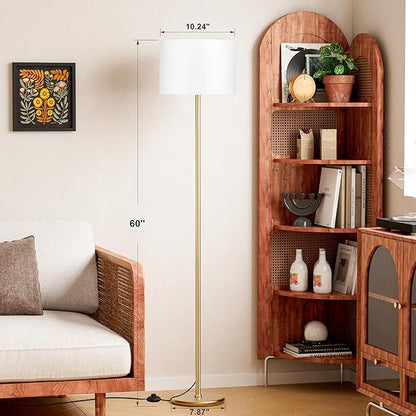 Ambimall 60'' Modern Floor Lamp with Shade, Tall Lamps for Living Room, Bedroom, Office, Dining Room, White Shade with Gold Pole(Without Bulb)