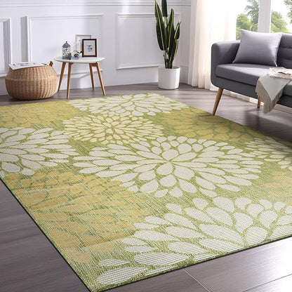 Beverly Rug Outdoor Rug 10x14 Modern Exotic Tropical Leaf Area Rugs for Indoor and Outdoor Patio Deck Porch Garden Water Resistant Washable Outside Carpet (10 x 14 Green)