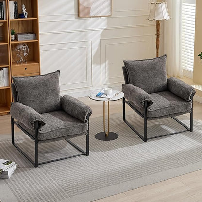 YISHENG Accent Chair with 6-Angle Adjustable Backrest, Chenille Fabric Living Room Chair Upholstered Lounge Chair, Modern Chair Cozy Reclining Chair for Reading Room, Set of 2 Gray