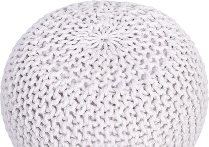 BIRDROCK HOME Round Pouf Ottoman | Cotton Braided Foot Stool with Bean Bag Filling | Boho Foot Rest for Living Room & Bedroom | Compact & Comfortable Seating, Lightweight & Soft | Ivory
