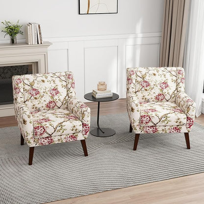 UIXE Floral Accent Chair, Modern Upholstered Armchair in Fabric for Living Room, Comfy Club Arm Chairs Single Sofa Button Tufted Bedroom Reading Seat - Pattern Floral, Set of 2