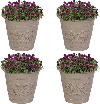 Sunnydaze 19.5-Inch Arabella Large Plant Pot - Polyresin Round Outdoor Planter with Drillable Drainage Holes - 4 Pack - Beige