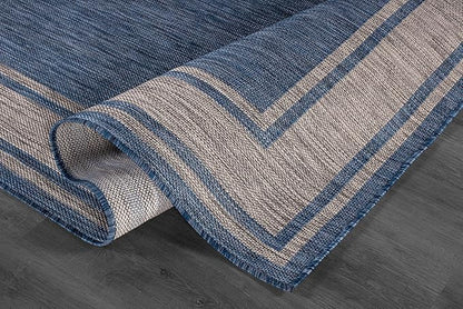 Beverly Rug Large Outdoor Rug 9x12 Modern Bordered Area Rugs for Indoor and Outdoor Patio Deck Porch Garden Waterproof Weather Sun Resistant Washable Outside Carpet (9 x 12 Navy)