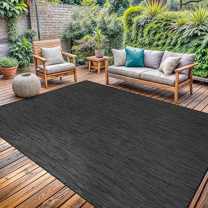 Washable Indoor Outdoor Rug 6x9 Weather Resistant Area Rugs Modern Solid for Porch Deck Balcony Backyard Patio Outside Carpet (6 X 9 Dark Grey)