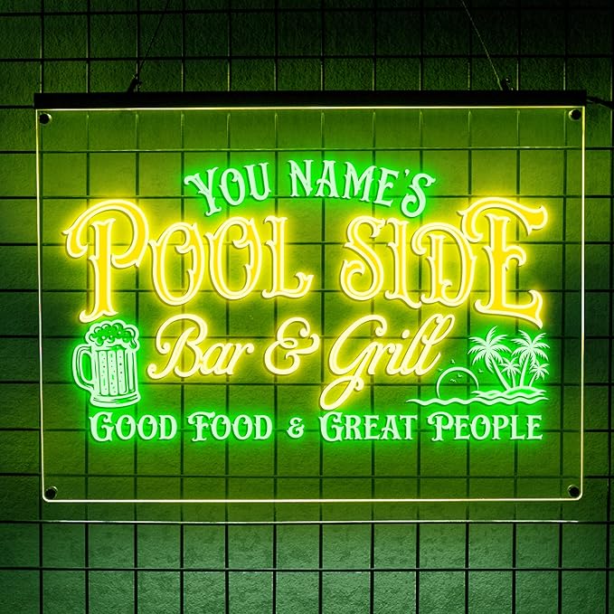Personalized Pool Side Bar & Grill Neon Sign, Custom LED Light for Backyard Patio, Outdoor Bar Decor, Fun Gift for BBQ & Beer Lovers