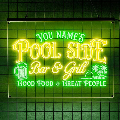 Personalized Pool Side Bar & Grill Neon Sign, Custom LED Light for Backyard Patio, Outdoor Bar Decor, Fun Gift for BBQ & Beer Lovers