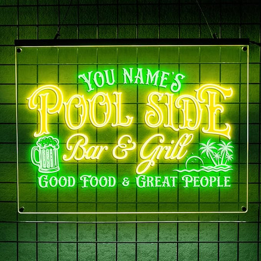 Personalized Pool Side Bar & Grill Neon Sign, Custom LED Light for Backyard Patio, Outdoor Bar Decor, Fun Gift for BBQ & Beer Lovers