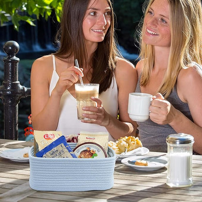Small Woven Storage Baskets 13“X9”X5“ Decorative Rope Bins for Organizing Shelves, Closets, and Toys, Empty Gift Baskets, Cute Organizer Basket for Home and Office (blue, Large)