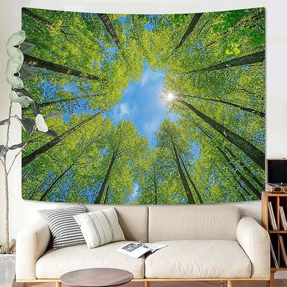AMM Nature Forest Tree Celling Tapestry Lush Green Treetops Sunlit Tapestry for Bedroom Aesthetic Sky Sunlight Canopy Leaves Landscape Tapestries Wall Hanging for Living Room Dorm Office 80 x 60 Inch