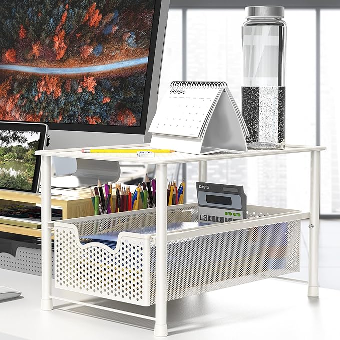 Simple Houseware Stackable Under Sink Cabinet Sliding Basket Organizer Drawer, White