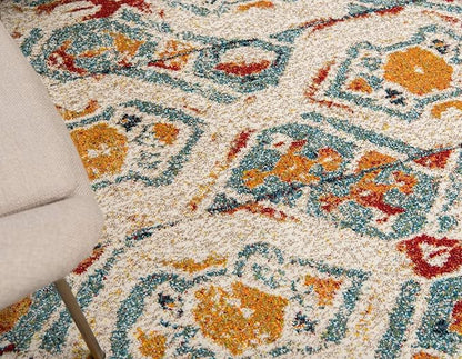 Unique Loom Rosso Collection Vintage, Geometric, Bohemian, Traditional, Distressed, Southwestern Area Rug, Round 4' 0" x 4' 0", Multi/Ivory