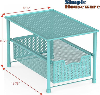 Simple Houseware Stackable Under Sink Cabinet Sliding Basket Organizer Drawer, Turquoise