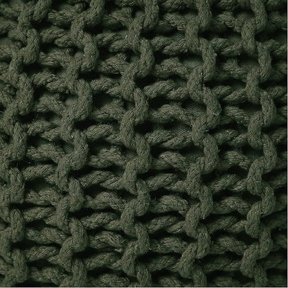 REDEARTH Round Hand Knitted Pouf - Foot Stool Bean Bag Ottoman - Cord Boho Pouffe - Poof Accent Beanbag Footrest for Living Room - Bedroom - Patio - Lounge (19.5"x19.5"x14") - Olive