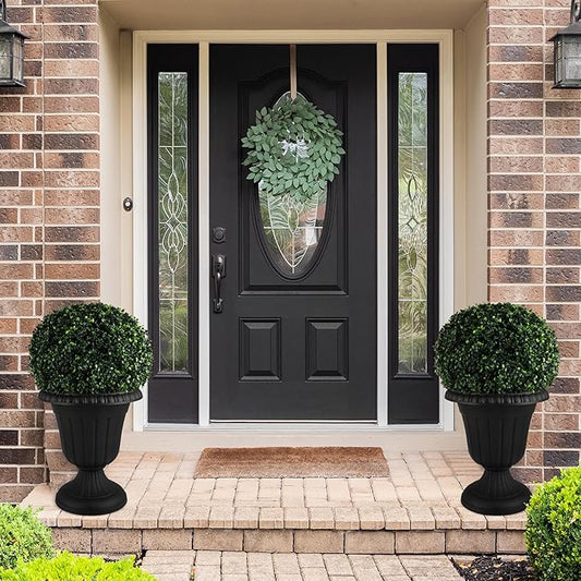 Pure Garden Outdoor Planter 2-Pack - 16x18-Inch Urn Planters - Plastic Plant Pots for Indoor, Outdoor, or Front Porch Decor - Flower Pots (Black)