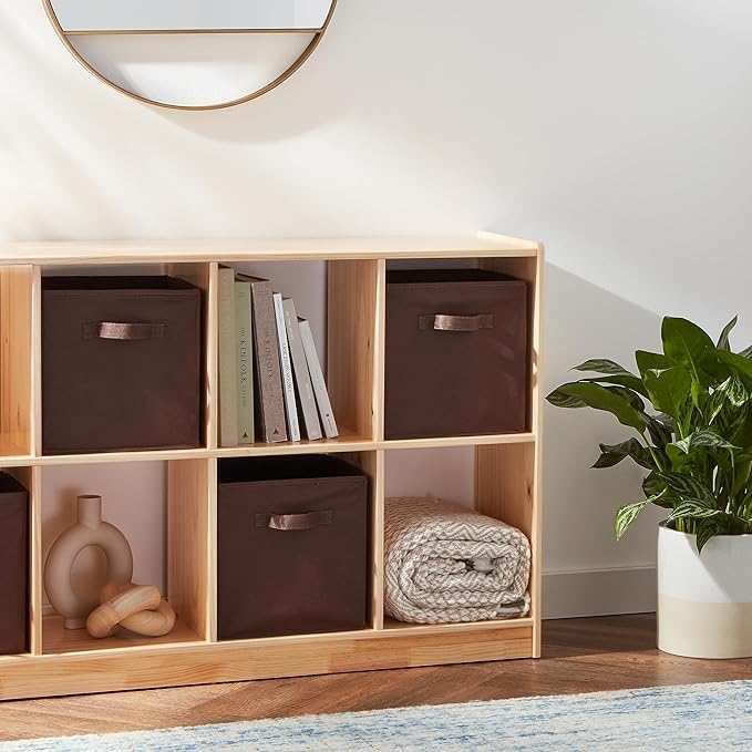 Amazon Basics Cube Organizer Storage Bins Handles, Collapsible Fabric, Pack of 6, 10.5"x10.5"x11", Brown
