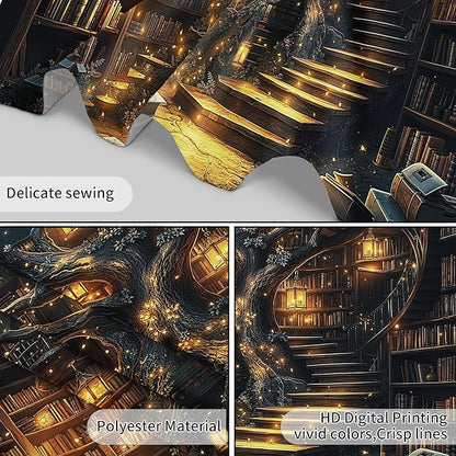 HVEST Fantasy Library Tapestry Fairytale Tree Vintage Bookshelf Tapestry for Bedroom Retro Bookshelf Book Wall Decor for Classroom Study Room College Room Dorm, 40L x 60W Inches