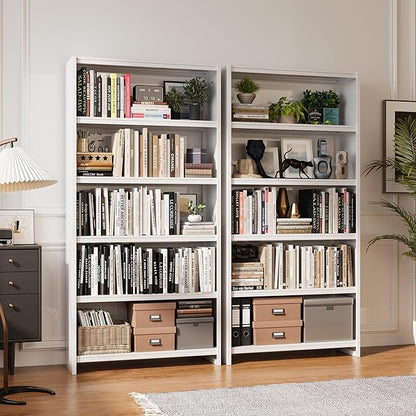 69.3" H Home Office Bookcase Shelf Storage,5 Tier Bookcase with Open Display Shelves,Industrial Wide Bookshelf with Metal Frame for Home Office, Living Room, Bed Room (34.1" W)