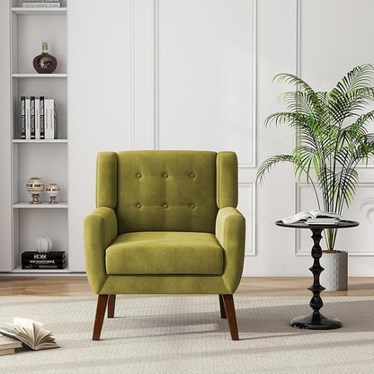 UIXE Accent Chair, Velvet Upholstered Armchair for Living Room, Modern Club Arm Chairs Comfy Single Sofa Button Tufted Bedroom Reading Seat - Green, Set of 4