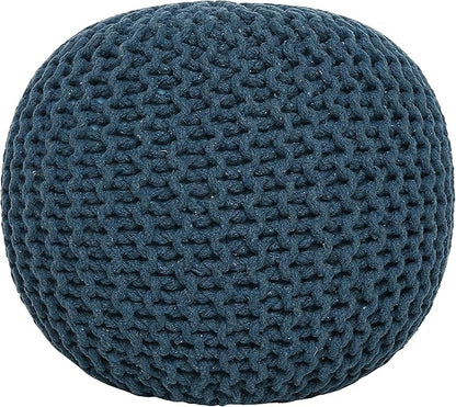 REDEARTH Round Pouf Bean Bag Ottoman - Foot Stool Hand Knitted - Home Decor Pouffe Stuffed - Cable Boho Poof Beanbag Footrest for Living Room - Nursery - Bedroom - Patio (19.5"x19.5"x14") - Teal
